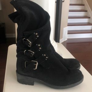 Buckled suede boots